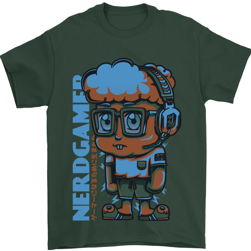 Nerd  Funny Gamer Gaming Mens T-Shirt Cotton Gildan Forest Green