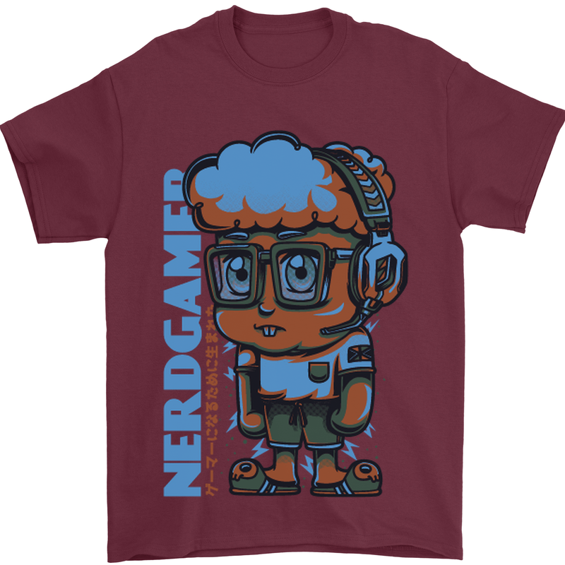 Nerd  Funny Gamer Gaming Mens T-Shirt Cotton Gildan Maroon