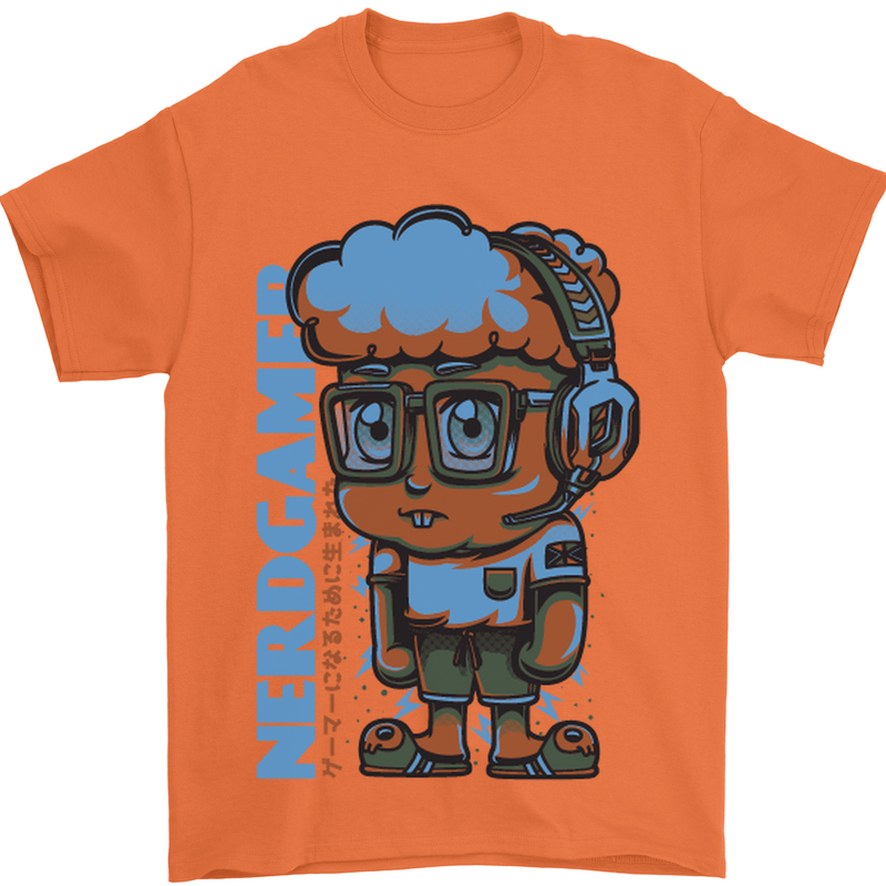Nerd  Funny Gamer Gaming Mens T-Shirt Cotton Gildan Orange