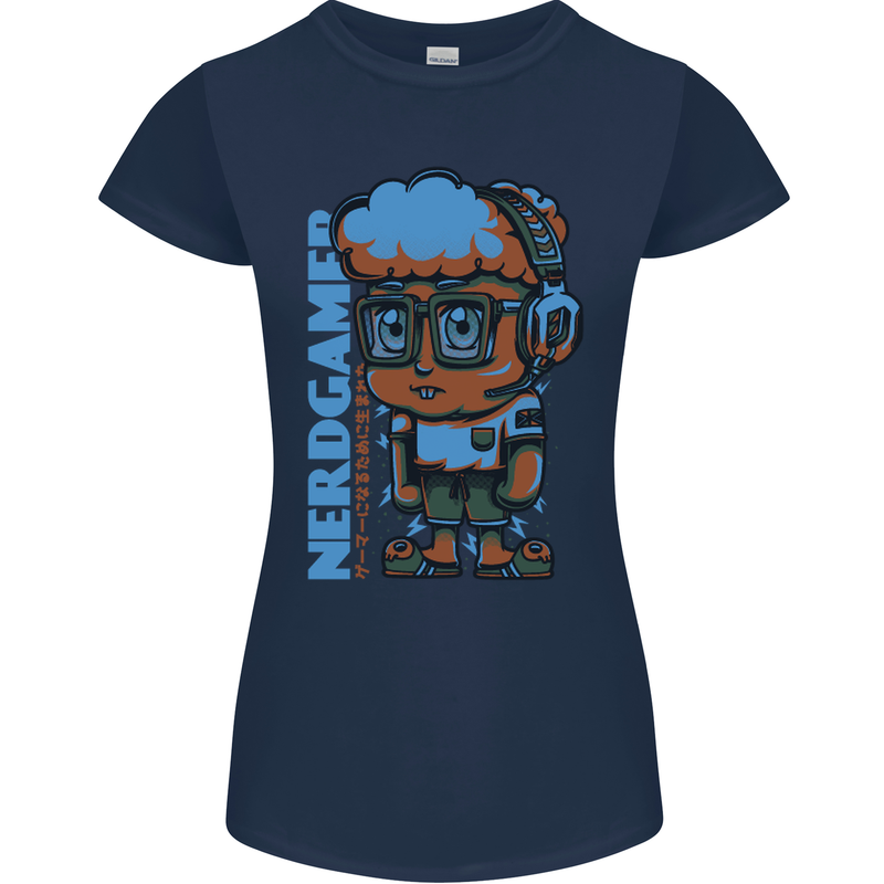 Nerd  Funny Gamer Gaming Womens Petite Cut T-Shirt Navy Blue