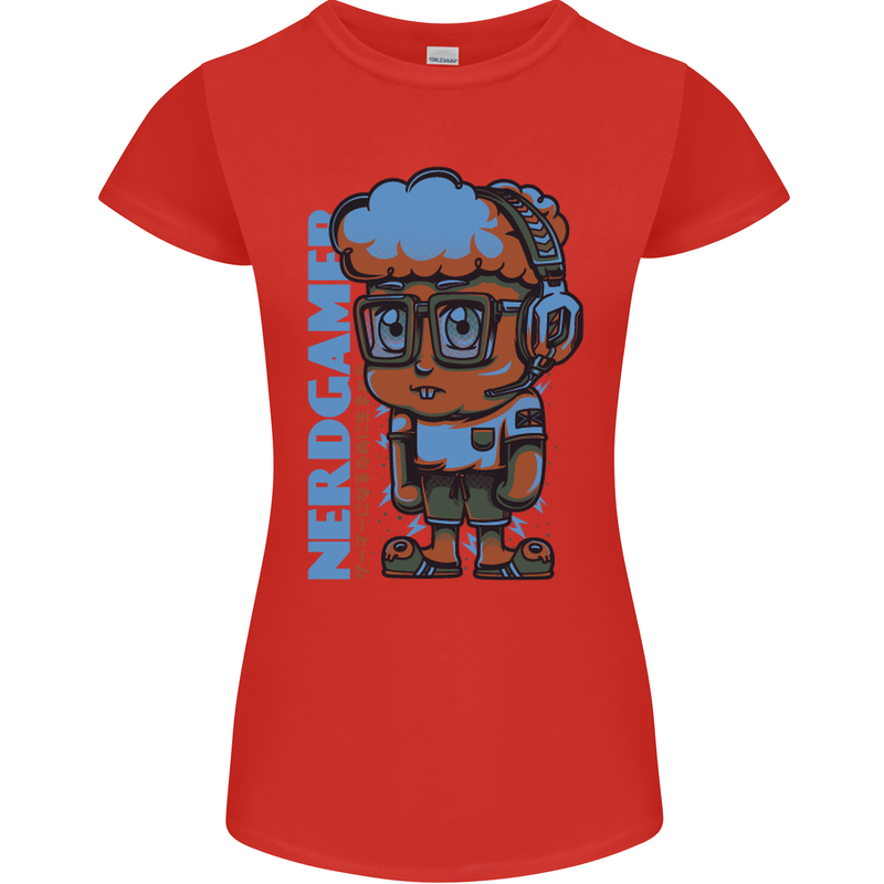 Nerd  Funny Gamer Gaming Womens Petite Cut T-Shirt Red