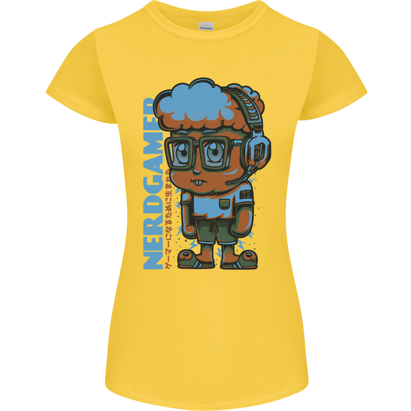 Nerd  Funny Gamer Gaming Womens Petite Cut T-Shirt Yellow