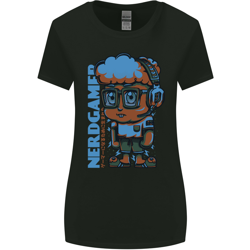 Nerd  Funny Gamer Gaming Womens Wider Cut T-Shirt Black