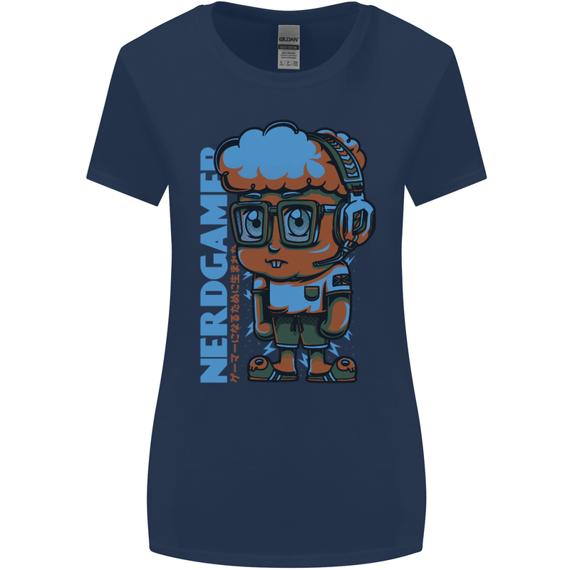 Nerd  Funny Gamer Gaming Womens Wider Cut T-Shirt Navy Blue