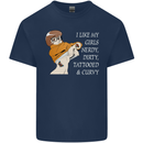 Nerdy Dirty Tattooed and Curvy Tattoo Mens Cotton T-Shirt Tee Top Navy Blue