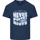 Never Forget Your Roots Africa Juneteenth Mens V-Neck Cotton T-Shirt Navy Blue
