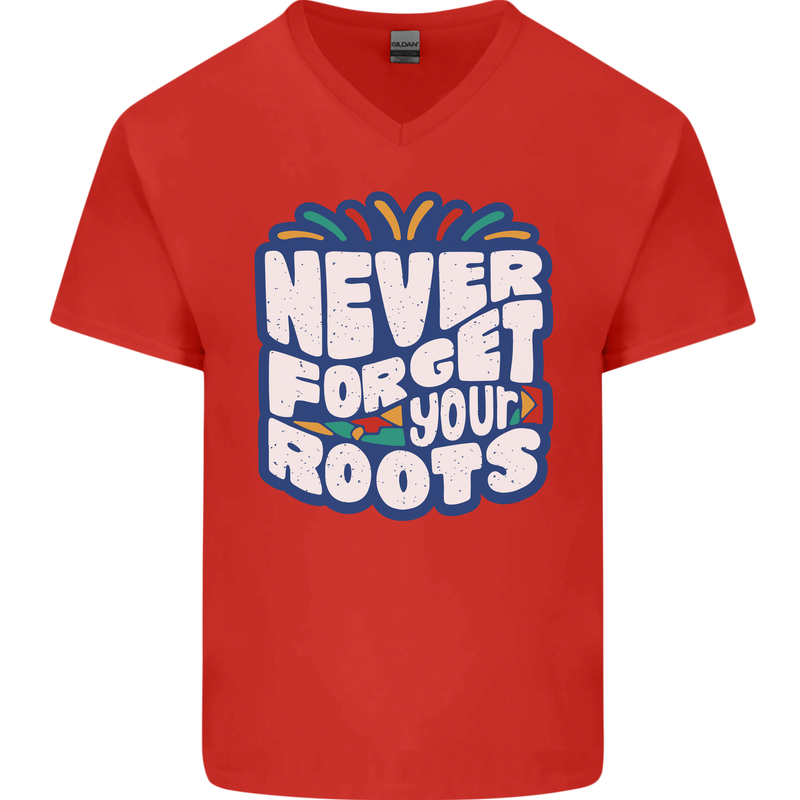 Never Forget Your Roots Africa Juneteenth Mens V-Neck Cotton T-Shirt Red