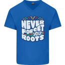 Never Forget Your Roots Africa Juneteenth Mens V-Neck Cotton T-Shirt Royal Blue