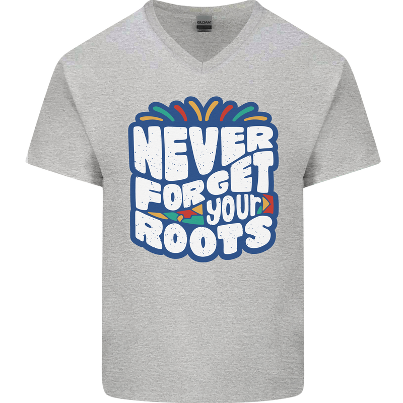 Never Forget Your Roots Africa Juneteenth Mens V-Neck Cotton T-Shirt Sports Grey