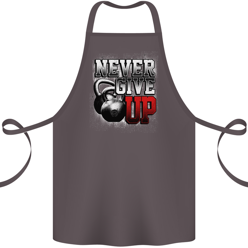 Never Give Up Gym Training Top Bodybuilding Cotton Apron 100% Organic Dark Grey