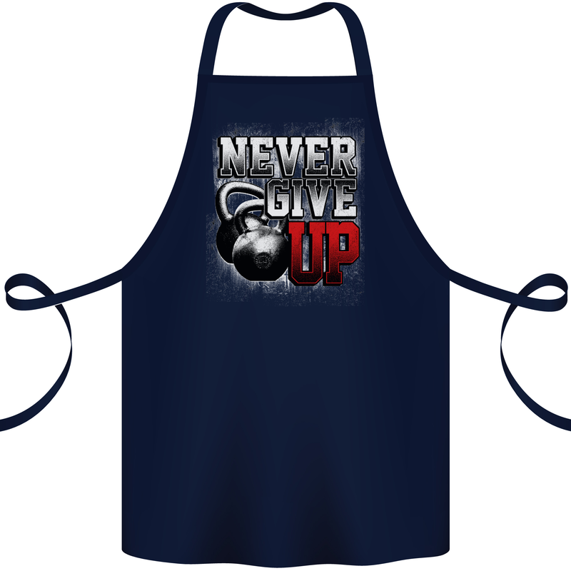 Never Give Up Gym Training Top Bodybuilding Cotton Apron 100% Organic Navy Blue