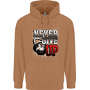 Never Give Up Gym Training Top Bodybuilding Mens 80% Cotton Hoodie Caramel Latte