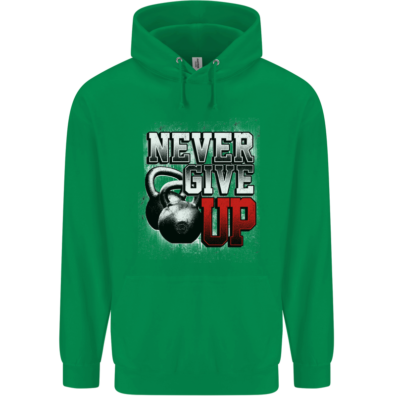 Never Give Up Gym Training Top Bodybuilding Mens 80% Cotton Hoodie Irish Green