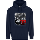 Never Give Up Gym Training Top Bodybuilding Mens 80% Cotton Hoodie Navy Blue