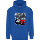 Never Give Up Gym Training Top Bodybuilding Mens 80% Cotton Hoodie Royal Blue