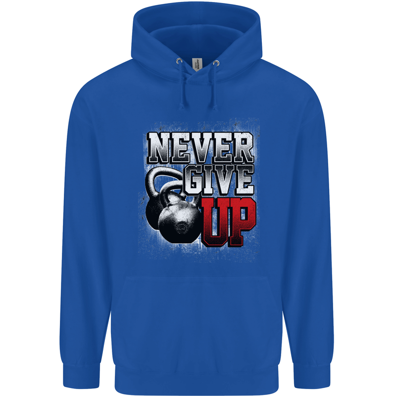 Never Give Up Gym Training Top Bodybuilding Mens 80% Cotton Hoodie Royal Blue