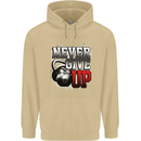 Never Give Up Gym Training Top Bodybuilding Mens 80% Cotton Hoodie Sand