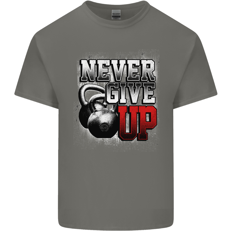 Never Give Up Gym Training Top Bodybuilding Mens Cotton T-Shirt Tee Top Charcoal