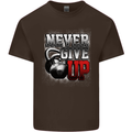 Never Give Up Gym Training Top Bodybuilding Mens Cotton T-Shirt Tee Top Dark Chocolate