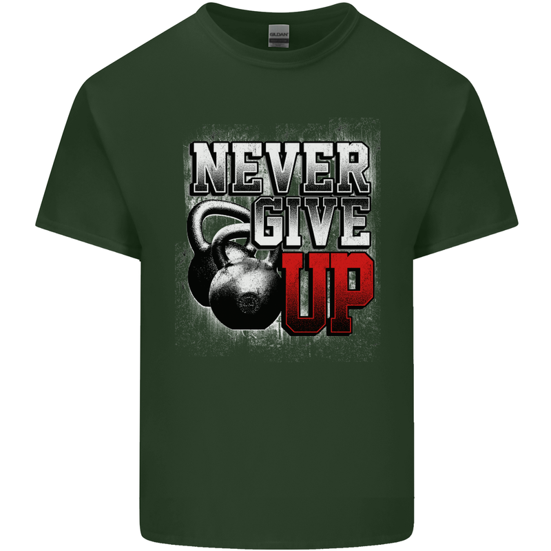 Never Give Up Gym Training Top Bodybuilding Mens Cotton T-Shirt Tee Top Forest Green