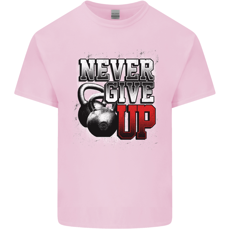 Never Give Up Gym Training Top Bodybuilding Mens Cotton T-Shirt Tee Top Light Pink