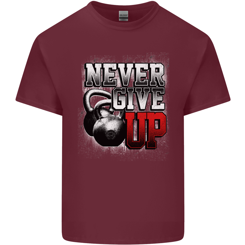 Never Give Up Gym Training Top Bodybuilding Mens Cotton T-Shirt Tee Top Maroon