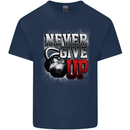 Never Give Up Gym Training Top Bodybuilding Mens Cotton T-Shirt Tee Top Navy Blue