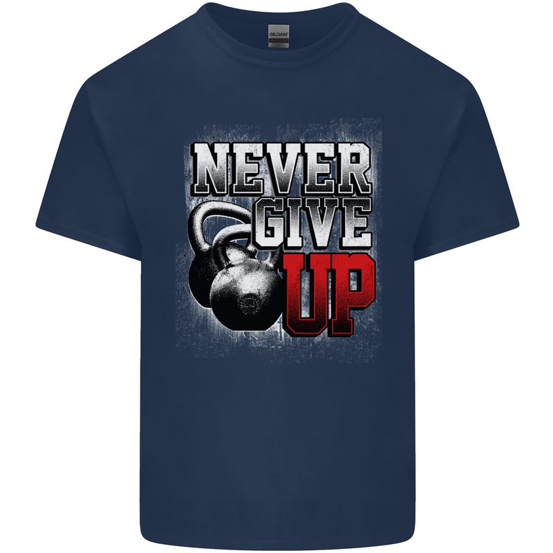 Never Give Up Gym Training Top Bodybuilding Mens Cotton T-Shirt Tee Top Navy Blue