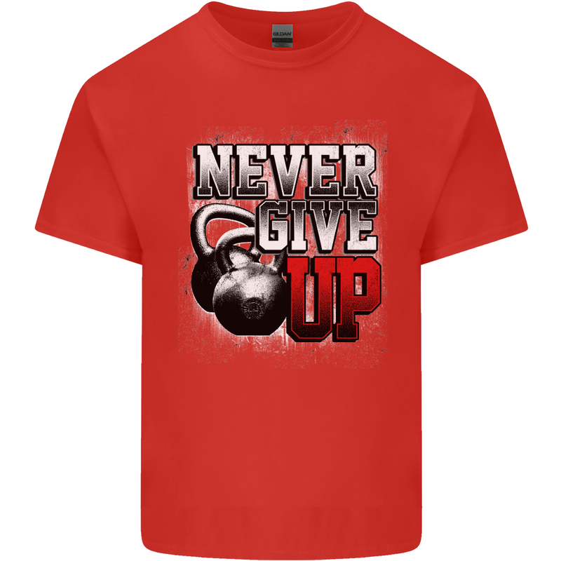 Never Give Up Gym Training Top Bodybuilding Mens Cotton T-Shirt Tee Top Red
