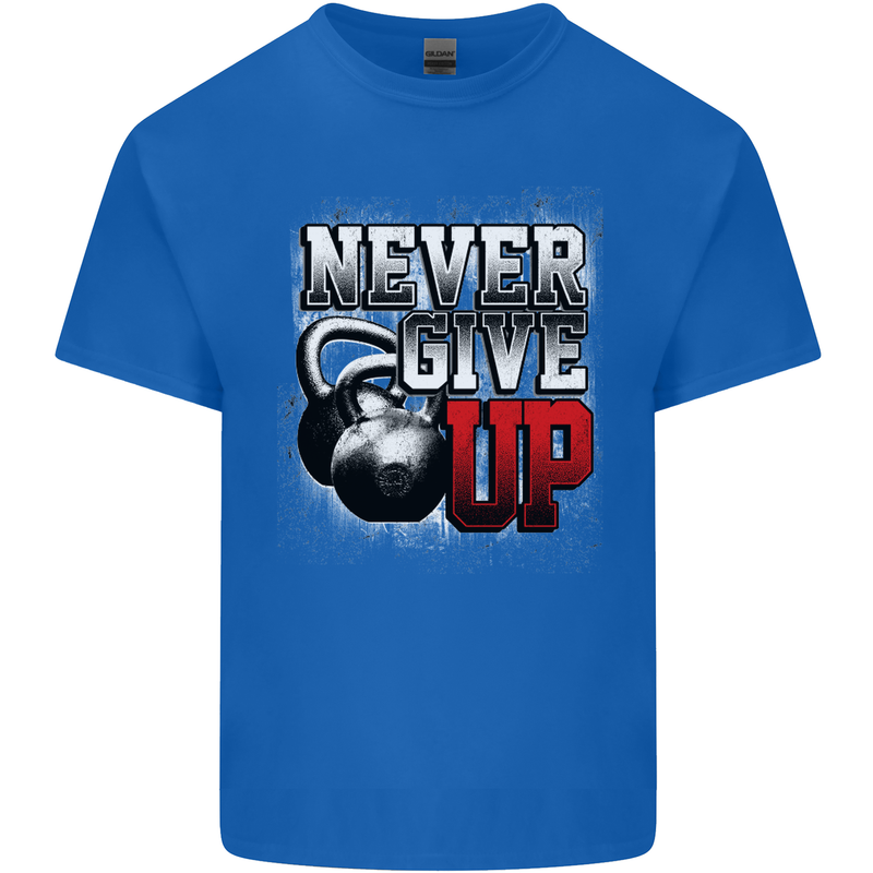 Never Give Up Gym Training Top Bodybuilding Mens Cotton T-Shirt Tee Top Royal Blue