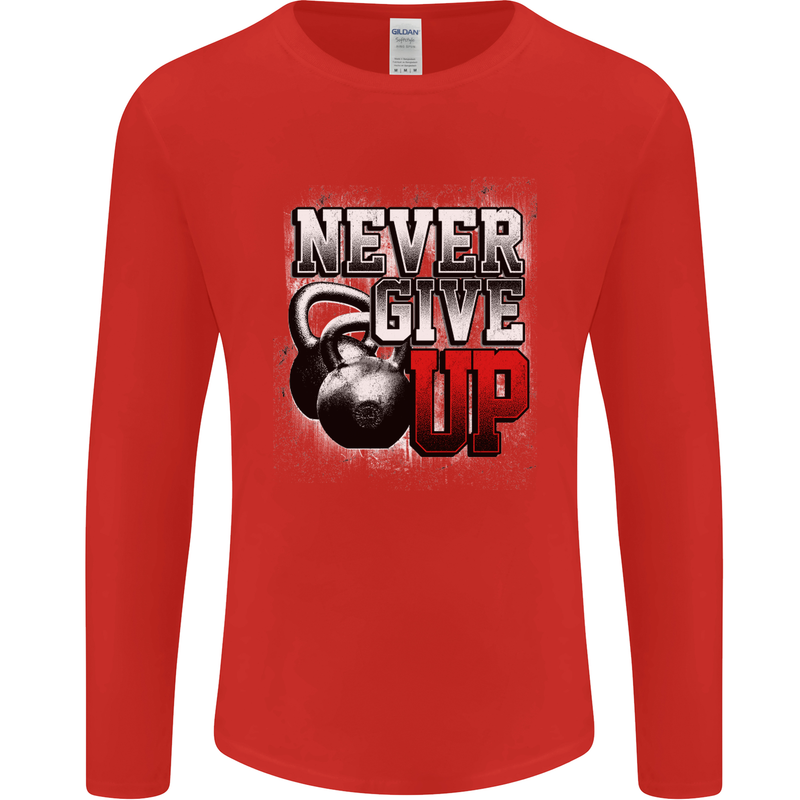 Never Give Up Gym Training Top Bodybuilding Mens Long Sleeve T-Shirt Red