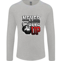 Never Give Up Gym Training Top Bodybuilding Mens Long Sleeve T-Shirt Sports Grey