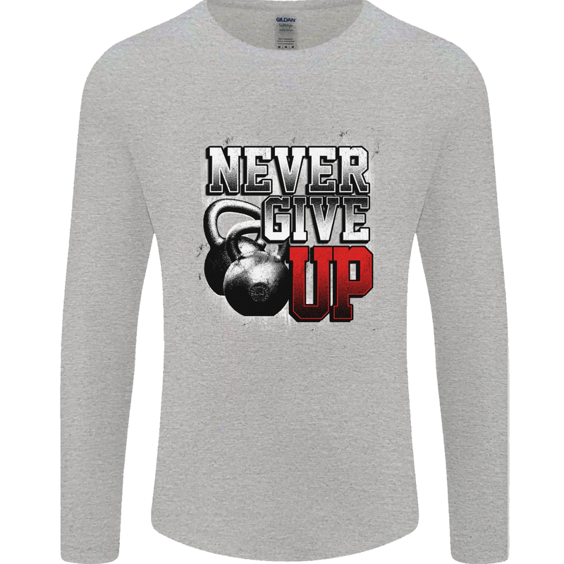 Never Give Up Gym Training Top Bodybuilding Mens Long Sleeve T-Shirt Sports Grey