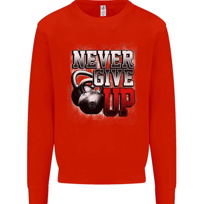 Never Give Up Gym Training Top Bodybuilding Mens Sweatshirt Jumper Bright Red