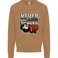 Never Give Up Gym Training Top Bodybuilding Mens Sweatshirt Jumper Caramel Latte