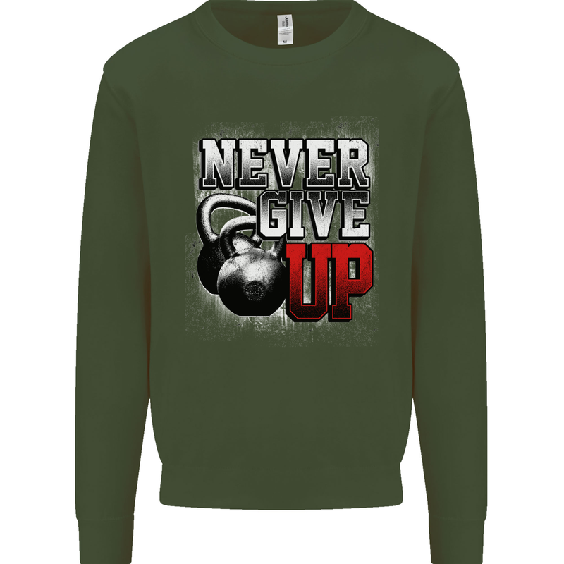 Never Give Up Gym Training Top Bodybuilding Mens Sweatshirt Jumper Forest Green