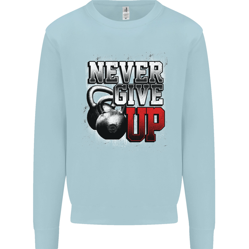 Never Give Up Gym Training Top Bodybuilding Mens Sweatshirt Jumper Light Blue