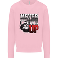 Never Give Up Gym Training Top Bodybuilding Mens Sweatshirt Jumper Light Pink