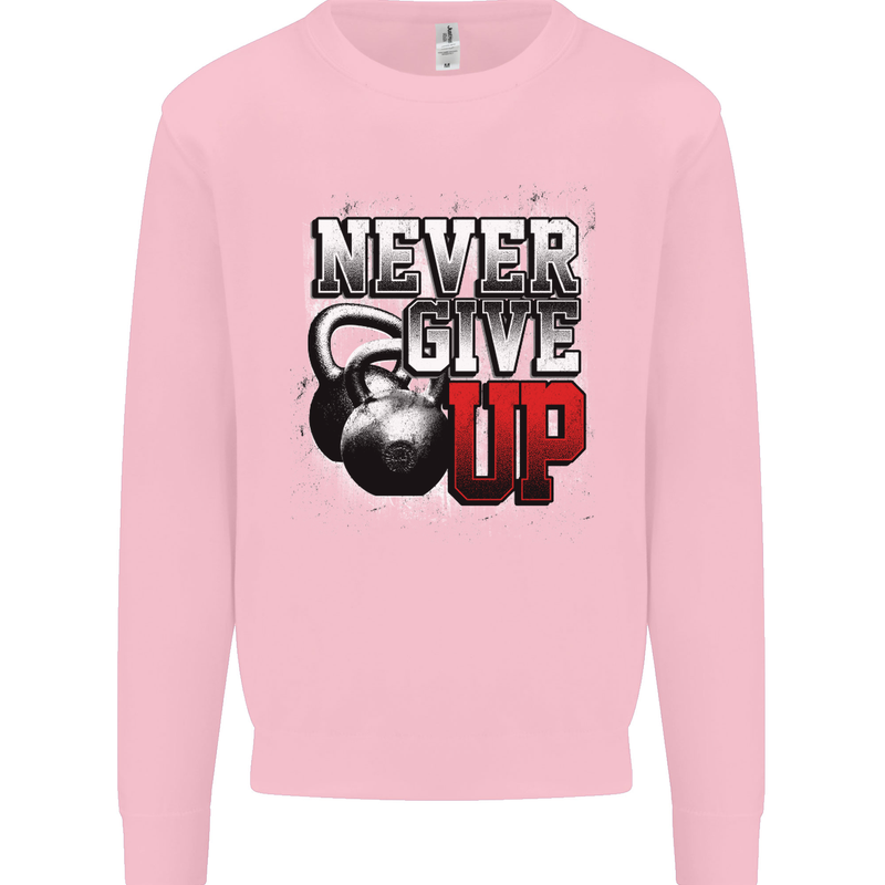 Never Give Up Gym Training Top Bodybuilding Mens Sweatshirt Jumper Light Pink