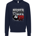 Never Give Up Gym Training Top Bodybuilding Mens Sweatshirt Jumper Navy Blue