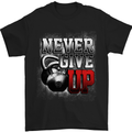 Never Give Up Gym Training Top Bodybuilding Mens T-Shirt Cotton Gildan Black
