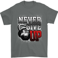 Never Give Up Gym Training Top Bodybuilding Mens T-Shirt Cotton Gildan Charcoal