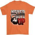 Never Give Up Gym Training Top Bodybuilding Mens T-Shirt Cotton Gildan Orange