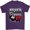 Never Give Up Gym Training Top Bodybuilding Mens T-Shirt Cotton Gildan Purple
