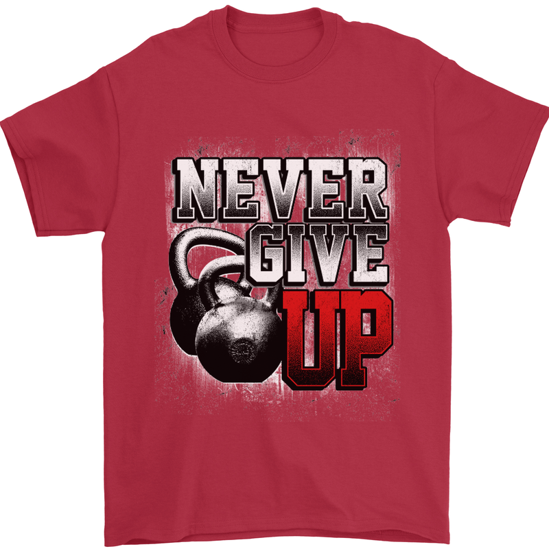 Never Give Up Gym Training Top Bodybuilding Mens T-Shirt Cotton Gildan Red