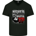 Never Give Up Gym Training Top Bodybuilding Mens V-Neck Cotton T-Shirt Black