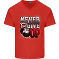 Never Give Up Gym Training Top Bodybuilding Mens V-Neck Cotton T-Shirt Red