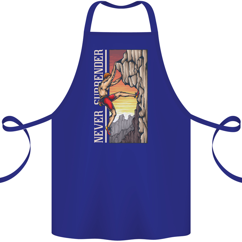 Never Surrender Rock Climbing Climber Cotton Apron 100% Organic Royal Blue