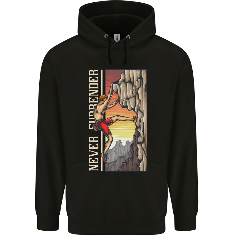 Never Surrender Rock Climbing Climber Mens 80% Cotton Hoodie Black