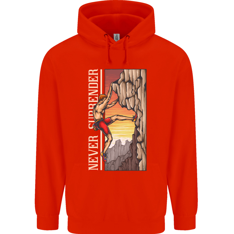 Never Surrender Rock Climbing Climber Mens 80% Cotton Hoodie Bright Red